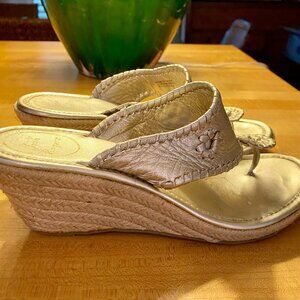 Jack Rogers Jute Wedge Sandals/Platinum Gold, Size 8 US